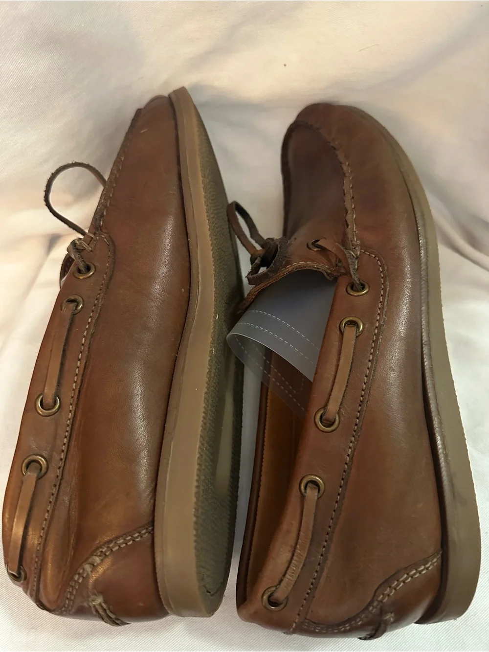 G.H. Bass & Co Mens 9.5 Brown Leather Boat Shoes Deck Moc Toe Loafers Lace Up